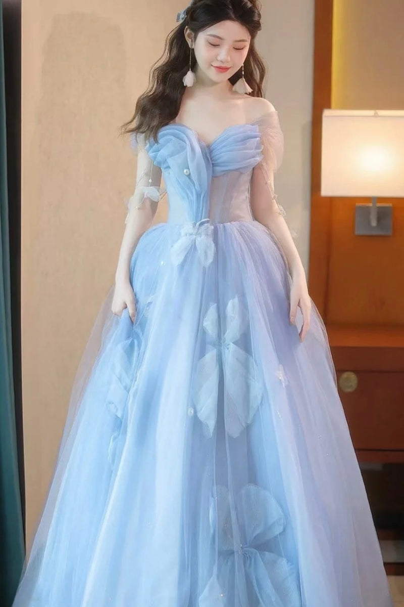 Light Blue Butterfly Prom Dresses Beaded Evening Dress 66907 – Viniodress